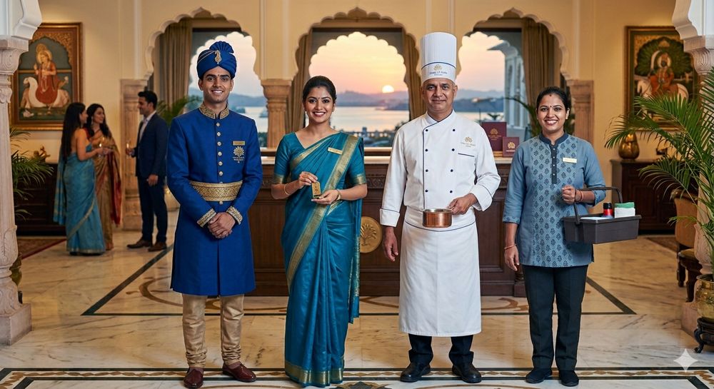 Hotel and restaurant staff in uniforms